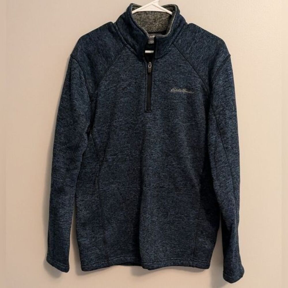 Eddie Bauer Mens Heather Dark Blue Quarter 1/4 Zip Sweater Pullover Size Medium
